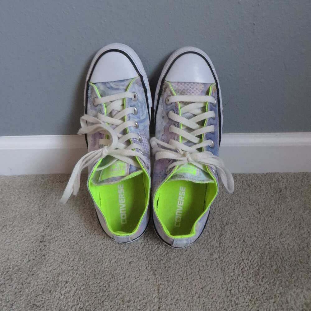 Converse Low Top Sneakers in White with Neon Lime Interior - Picture 4 of 10
